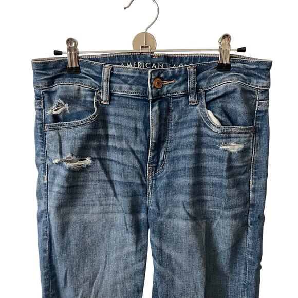 American Eagle Womens 4 Regular HiRise Jegging Distressed Dark Blue Stretch - Picture 3 of 7